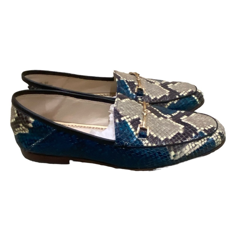 Sam Edelman Loraine teal blue snakeskin print leather slip on loafers size 7.5 - Picture 2 of 13